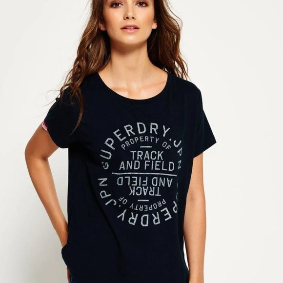 Superdry Navy Blue Track & Field Tee T-Shirt Boyfriend Fit Women's Size Medium - Picture 7 of 8